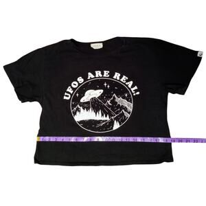 UFO'S ARE REAL Women's Crop Top Cropped Tee SZ S Black